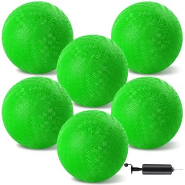 Imagem de HSLCGF 6 Pcs Dodgeballs 8.5 Inch Playground Ball Kickball Green Inflatable Rubber Handball Bouncy Dodge Ball with 1 Hand Pump for Outdoors Games Gym Camps Picnic (Needle is at The Top of The Pump)