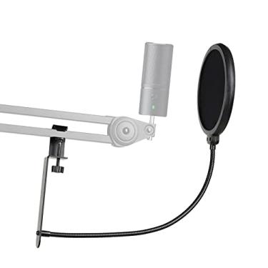 Imagem de Geekria Filtro de microfone para criadores compatível com Razer Seiren X, Mini, V2 Pro, Elite, Emote Proscreen, escudo de filtro de microfone com braço estabilizador de metal, máscara antipop com