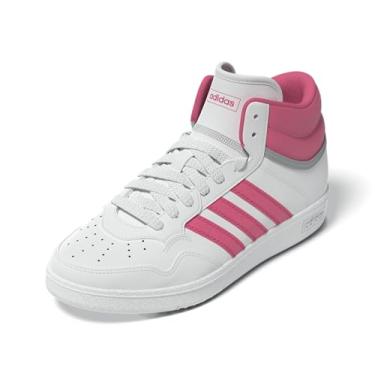 Imagem de adidas Tênis de basquete unissex infantil Hoops 4.0 cano médio, Branco/Rosa Fusion/Cinza, 6.5 Big Kid