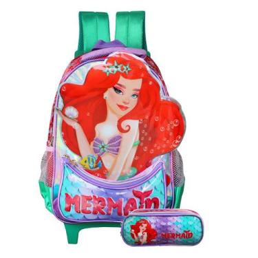 Imagem de Mochila De Rodas Com Estojo Duplo Mermaid Feminina Escolar - Denlex, V