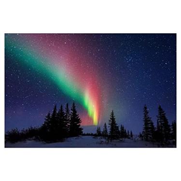 Imagem de JZSDGB Arte de parede colorida do céu estrelado aurora boreal imagens de paisagem - impressão de pinturas panorâmicas em tela - impressões de pôster de luzes do norte - imagens de parede para sala de