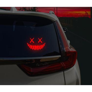Imagem de Adesivo refletivo sorriso demônio carro, adesivo engraçado cortado à prova d'água para janela de carro