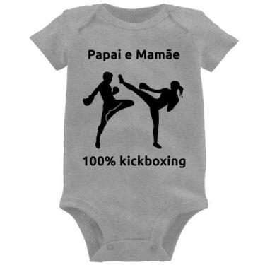 Imagem de Body Bebê Papai e Mamãe 100% Kickboxing - Foca na Moda, Cinza, P
