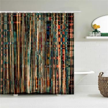 Imagem de Cortina de chuveiro impermeável de tecido com padrão geométrico, cortinas de banheiro, listras, decoração de banheira, tela de banho com 12 ganchos, JK4005, L150 x A180 cm