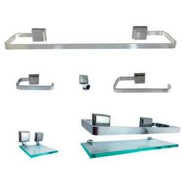 Imagem de 2 Kits Para Banheiro Luxo de Alumínio 6 Peças Incolor - J.A