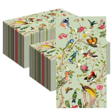 Imagem de 200 guardanapos de papel vintage floral para pássaros, toalha de mão descartável, guardanapos de papel decorativos de pássaros de flores silvestres, guardanapos de convidados vintage para casamento,