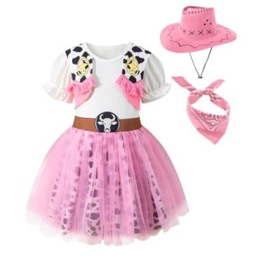 Imagem de Fantasia de vaqueira para meninas, vestidos de tule, cosplay, saias de Halloween com chapéu bandana, rosa, 4-5 Anos