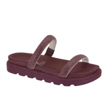 Imagem de Papete Feminina Vizzano Tamanco Pedraria Tira Larga Vinho, Vinho, 35