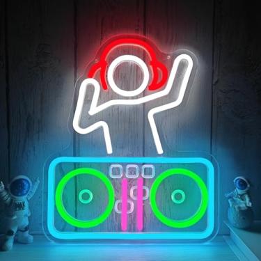 Imagem de Vveikea Placa de DJ Player Neon Regulável Dj Led para Quarto Parede Música Sinal Iluminado para Bar Estúdio Porão Homem Caverna Decoração de Parede Legal Presentes de DJ