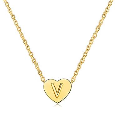 Imagem de BlingNuts Colar de coração com inicial banhado a ouro, minúsculas letras delicadas, colares de coração para mulheres, F, Aço inoxidável, Sem Pedra Preciosa