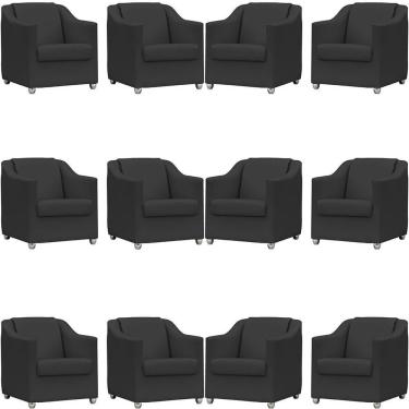 Imagem de Kit 12 Poltronas Mila Corino Cores Pé De Plástico Cromado - Preto Corino