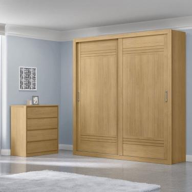 Imagem de Guarda-Roupa Casal 100% MDF 2 Portas de Correr 4 Gavetas Trípoli com Cômoda Carla Castanho Usinado