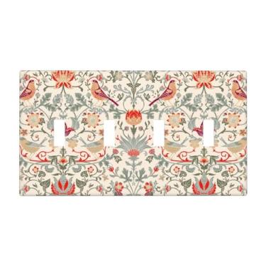 Imagem de William Morris Art Bird Thief Strawberries 4 Gang Light Switch Cover Decorativo Quad Toggle Placa decorativa para cozinha, casa, celeiro, casa de fazenda, decoração grande
