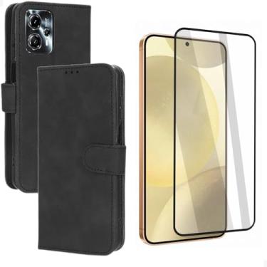 Imagem de [GL CASES] Capa G24 Capinha Moto G24 Carteira Flip Couro Sintético Com Suporte De Mesa Para Celular Porta Cartão + Película Vidro 3D Motorola Moto G24 Para Tela Cobertura Total Da Tela