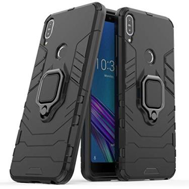 Imagem de Compatível com Asus ZenFone Max Pro (M1) ZB602KL Capa Prova de Choque de Camada Dupla, Anel Giratório de 360 com Suporte de Celular para Carro (Preto)
