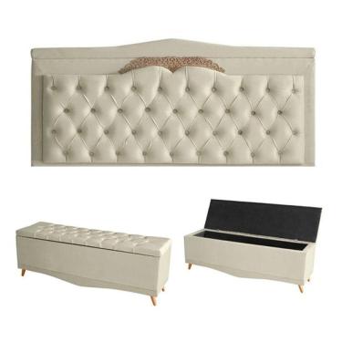 Imagem de Kit Barcelona Cabeceira De Cama Painel E Calçadeira Baú King 195 Cm Suede Porcelana Do Lar Móveis E Decoração