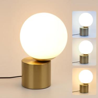 Imagem de Jomshine Luminárias De Mesa Pequenas E Modernas, Led Regulável Com 3 Cores, Luminária De Mesa, Mesa De Cabeceira Dourada Para Quarto, Sala De Estar, Mesa De Cabeceira Com Abajur De Vidro Opala Branc