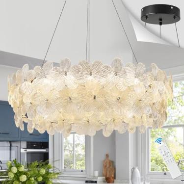 Imagem de Poemoon Lustre De Cristal Led Moderno De 32'', Luminária Grande Com Flor, Preto, Regulável De 3000-6500K, Lustres Contemporâneos Com Controle Remoto, Luxo Para Teto Alto, Hall De Entrada, Sala De Es