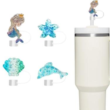 Imagem de Tampa de palha, 4 peças de topo de palha para copo Stanley, compatível com copos de 850 g e 1,134 g, acessórios de silicone reutilizáveis de 10 mm, presentes ideais para amigos