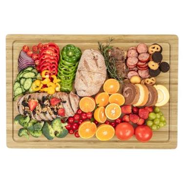 Imagem de GarveeHome Tábua de corte grande de bambu de 45,7 cm, tábua de corte de madeira GG para cozinha, bloco de açougueiro de madeira orgânica e tábua de cortar para carne e legumes