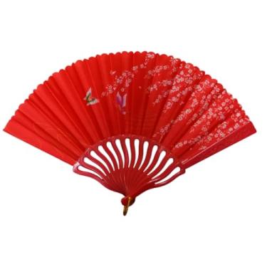 Imagem de Leque Dobrável Portátil Estilo Japonês Florido 43cm(Vermelho)
