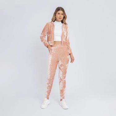 Imagem de Conjunto Moletom Veludo Cropped Blusa Casaco Feminino - Swiss Boutique