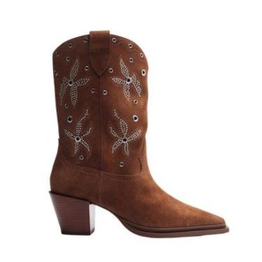 Imagem de Bota Acamurçada Cano Longo Bordada Western  Arezzo  Feminina-Feminino