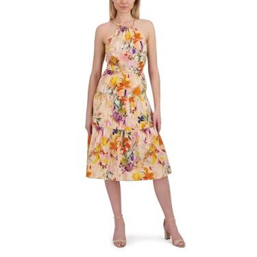 Imagem de Laundry by Shelli Segal Vestido midi elegante sem mangas e gola única, Rosa claro, 44