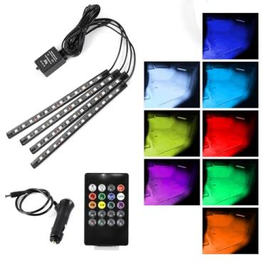Imagem de Ongfuwu Luzes interiores LED para carro, 48 luzes LED multicoloridas sob o painel de iluminação com controle remoto, 12 V veículo RGB Smart Music Sync luzes de mudança de cor (isqueiro + controle