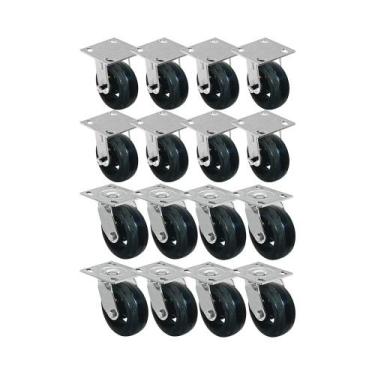 Imagem de Kit 16 un roda rodízio fixo e giratório borracha moldada 6" - AJAX