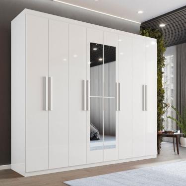 Imagem de Guarda-Roupa Casal 8 Portas 4 Gavetas com Espelho Montreal 100% MDF Montreal Branco Neve