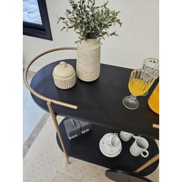 Imagem de Carrinho Bar Oval Ferro Dourado para Bebidas, Café, Chá e Serviço com 