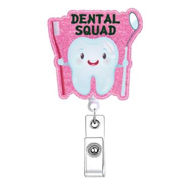 Imagem de Carretel de crachá de dente dentário rosa acessórios com clipe jacaré engraçado enfermeira CNA RN LPN PCT suporte de crachá de estudante de enfermagem retrátil para assistente social assistente médico