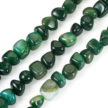 Imagem de Spritewelry 66 peças de contas de ágata natural de cristal verde contas de pedras preciosas roladas redondas pepitas soltas contas de pedra para fazer joias, colares pulseiras