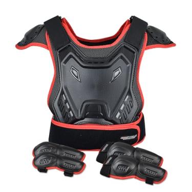 Imagem de CHCYCLE Macacão Infantil Para Motociclistas, Equipamento Motociclistas Jovens, Com Cotoveleira, Joelheiras, Caneleiras, Protetor De Peito E Coluna, Motocross, Corrida Esportes Ao Ar Livre (Vermelho)