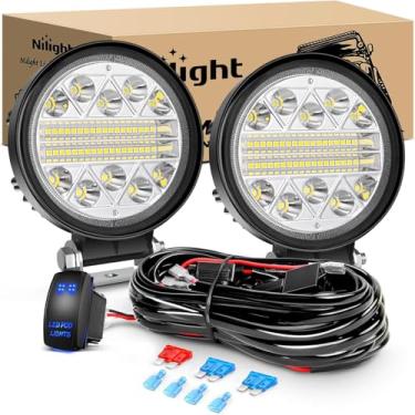 Imagem de Nilight 2 Peças De 4,5" Led Pods 69W Redondo Spot Flood Combinação Luzes Trabalho Off-Road Condução Caminhão Carro Pickup Atv Suv Carrinho Golfe Cabine Barco Com Interruptor Balancim 12V 5 Pinos Kit