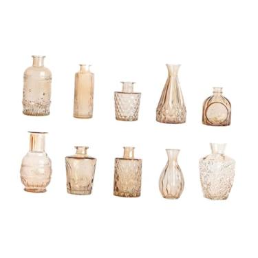 Imagem de WeiLaiKeQi 10x Vasos de vidro para flores, mini vasos fofos para decoração de casa, presente de casamento, arranjos florais para decoração de quarto e escritório, Marrom