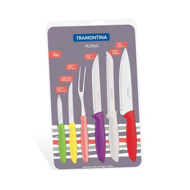 Imagem de Conjunto de Facas Tramontina Plenus em Inox com Cabo Plástico Colorido 6 Peças