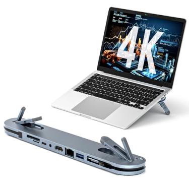 Imagem de Suporte para estação de ancoragem USB C, hub USB C 7 em 1, adaptador multiportas com HDMI 4K, Gigabit Ethernet, USB A 3.0, carregamento PD 100W, estações de ancoragem universais para MacBook Pro/Air