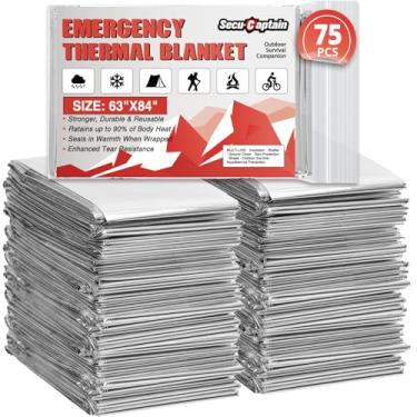 Imagem de SecuCaptain Cobertores Térmicos de Emergência de Sobrevivência: Extra Grande 213 cm x 160 cm Espaço Mylar Kit de Cobertor para Exterior Frio Inverno Camping Caminhadas Carro Bug Out Bag ou Primeiros