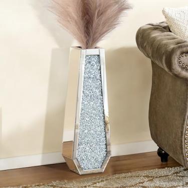 Imagem de GA Home Vaso de piso de diamante triturado de 61 cm de altura, vasos grandes prateados para decoração de sala de estar, vasos de decoração de casa espelhados de cristal para flores secas