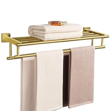 Imagem de Alise Toalheiro duplo para banheiro, suporte de torre de banheiro de 61 cm, prateleira de toalha com barra de toalha dupla, suporte de parede de aço inoxidável SUS304, barra de torre dupla para parede