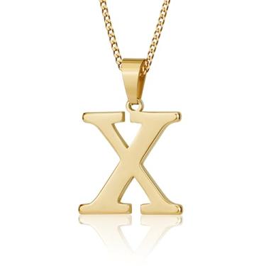 Imagem de Suweibuke Colar com inicial para homens, mulheres, meninos, meninas, banhado a ouro 18K, colar com pingente de 26 letras, joias personalizadas para presentes, Average, Aço inoxidável, Sem Pedra