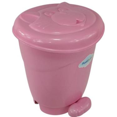 Imagem de Lixeira gatinho infantil para bebê com pedal plastibrasil 8l, Rosa