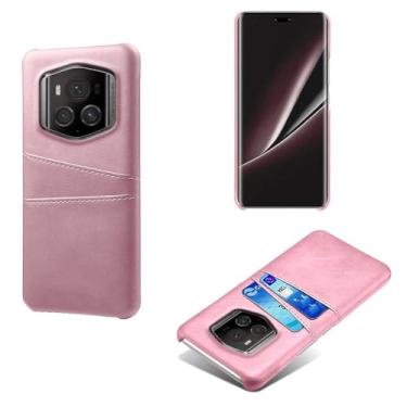 Imagem de Capas Compatível com Honor Magic 6 RSR,Caso de couro PU-Tampa de telefone a prova de choque com 2 slots de cartão,Proteção anti-impressão digital e anti-gota-Pink