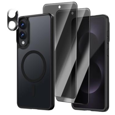 Imagem de [4 em 1] Capa magnética para Galaxy S25 Edge, 2 películas protetoras de tela de privacidade e 1 protetor de câmera fotográfica, adequada para MagSafe, capa de grau militar, à prova de choque