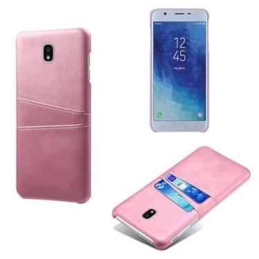 Imagem de Capas Compatível com Samsung Galaxy J7 2018,Caso de couro PU-Tampa de telefone a prova de choque com 2 slots de cartão,Proteção anti-impressão digital e anti-gota-Pink