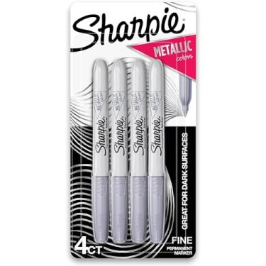Imagem de Sharpie Accent Marcador Permanente Metálico, Prata Metálica, 4/Pacote