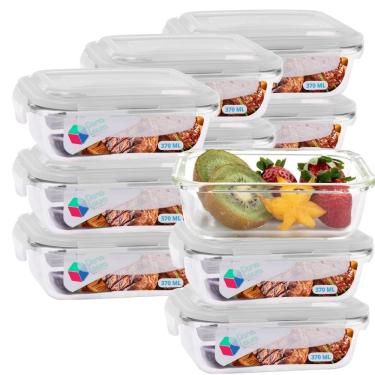 Imagem de Jogo 12 Potes Vidro Transparente 370ml Tampa 4 Travas Marmita