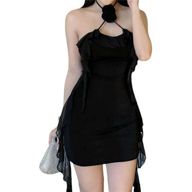 Imagem de Vestido Halter Fairy Y2k Roupas Mulheres Cor Sólida Spaghetti Strap Vestido Sem Mangas Com Babados, As Photo Shows, S